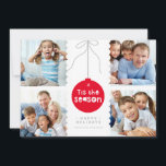 Cartão De Festividades MULTI FAMILY PHOTO festive bauble decoration red<br><div class="desc">by kat massard >>> www.simplysweetPAPERIE.com <<< A super fun card design featuring the quote "TIS THE SEASON" in cute typography strategically placed on a red bauble decoration. And space for 4 of your favorite photos (Edit to save your photos as a square shape, before you upload them to ensure they...</div>