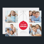 Cartão De Festividades MULTI FAMILY PHOTO festive bauble decoration red<br><div class="desc">by kat massard >>> www.simplysweetPAPERIE.com <<< A super fun card design featuring the quote "TIS THE SEASON" in cute typography strategically placed on a red bauble decoration. And space for 4 of your favorite photos (Edit to save your photos as a square shape, before you upload them to ensure they...</div>