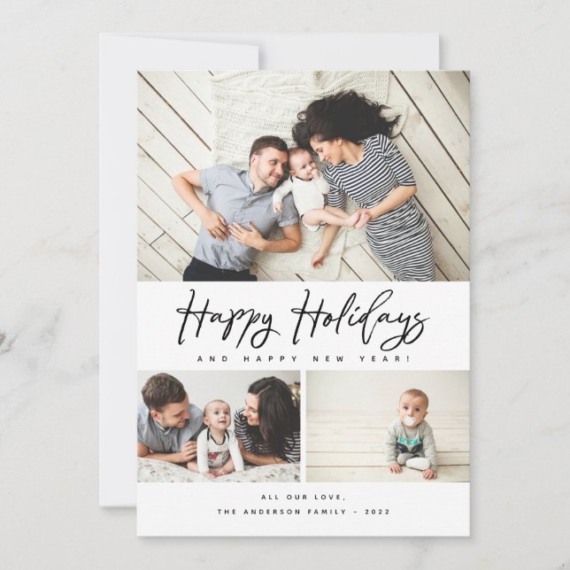 Cartão De Festividades Multi-Foto de Colagem de Feriados Pretos 3 (Frente)