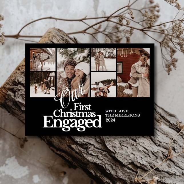 Cartão De Festividades Multi Photo Elegant Primeiro Natal Envolvido (Criador carregado)