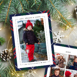 Cartão De Festividades Multifotografia da Xadrez Vermelha Verde-Marinho E