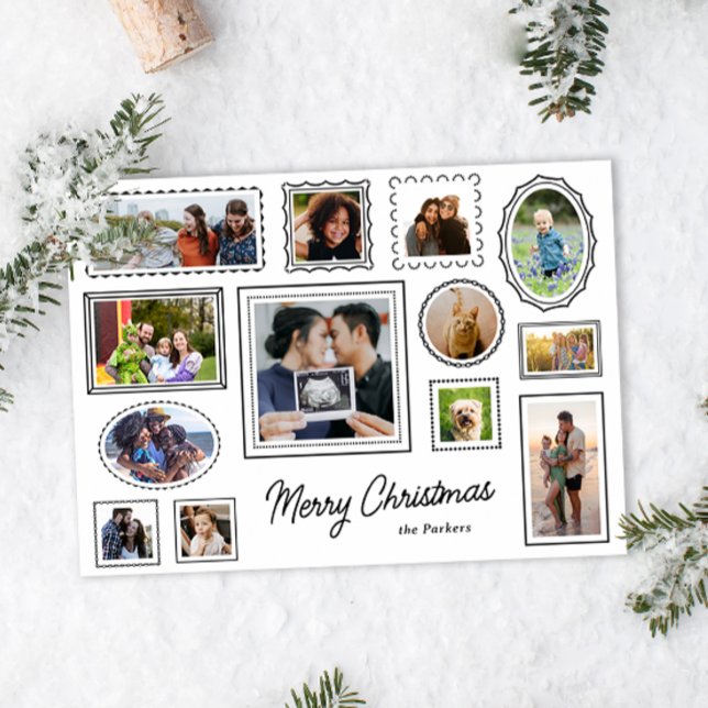 Cartão De Festividades Múltiplas fotos da parede da galeria branca e pret (Criador carregado)