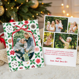 Cartão De Festividades Multiple Photo Heirloom Holly Florals and Greenery