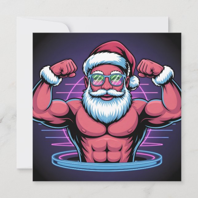 Cartão De Festividades Muscular Santa Claus Bodybuilder Illustration (Frente)