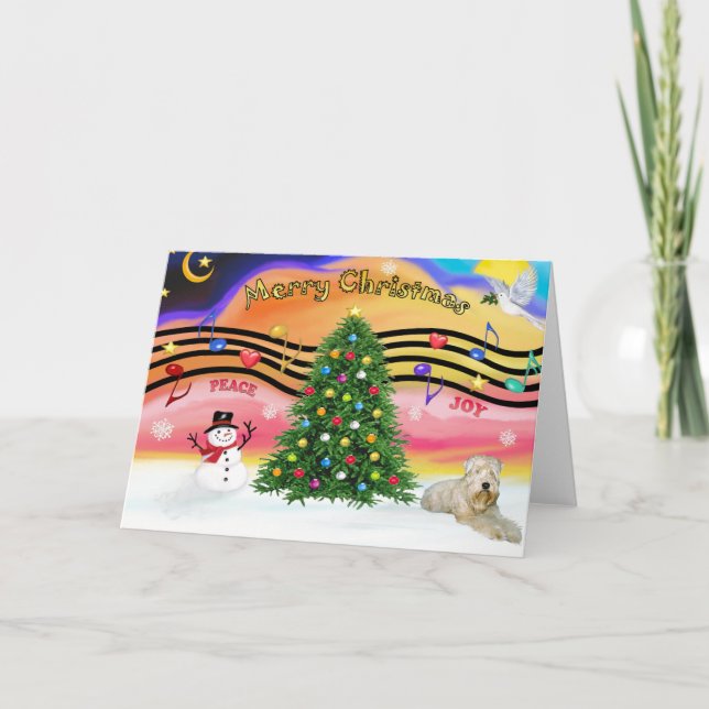 Cartão De Festividades Música de Natal 2 - Wheaten Terrier (ld) (Frente)
