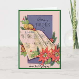 Cartão De Festividades Música de Natal Vintage Nome Personalizado Interio