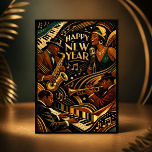 Cartão De Festividades Música Jazz Art Deco Feliz Ano Novo