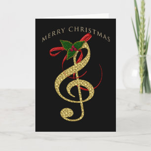 Cartão De Festividades Musical G-Clef Christmas Greeting on Black