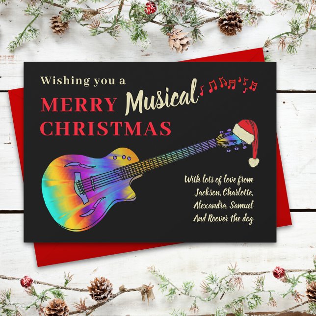 Cartão De Festividades Músico de Violão de Natal Personalizado (Merry musical christmas guitar personalized holiday card For music lovers)