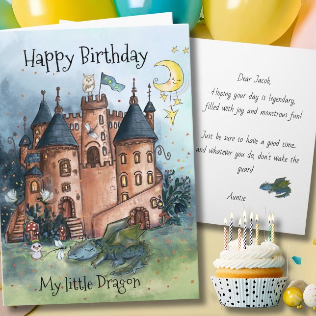 Cartão De Festividades My Little Dragon Birthday Card | Whimsical Castle  (My Little Dragon Birthday Card  Whimsical Castle )