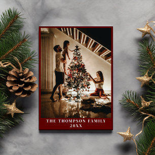 Cartão De Festividades Na moda 2024 Família de Foto Minimalista Vermelho