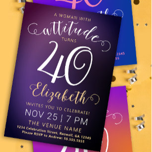 Cartão De Festividades Na moda 40 Moderna, Lady Purple GradiParty