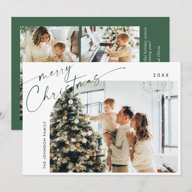 Cartão De Festividades Na moda 5 FOTO de Natal Elegante (Frente/Verso)