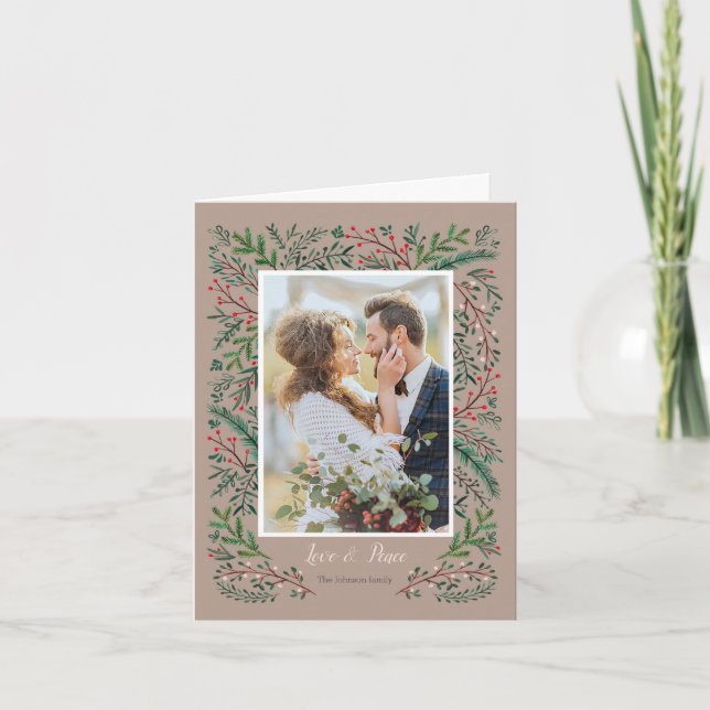 Cartão De Festividades Na moda Love & Peace Green Pine Tree Photo (Frente)