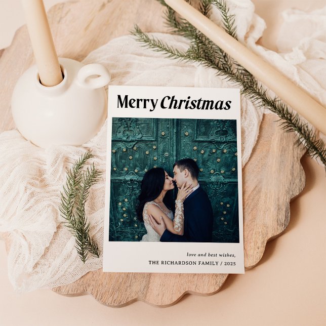 Cartão De Festividades Na moda Natal | Foto em preto e branco (Criador carregado)