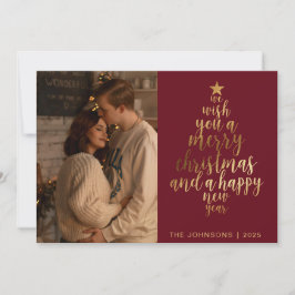 Cartão De Festividades Na moda Trendy Red & Dourado Family Photo Christma