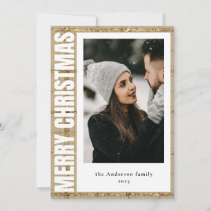 Cartão De Festividades Na moda Typografia Dourada Tartan Xadrez Natal