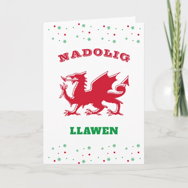 Cartão De Festividades Nadolig Llawen Felry Christmas Red Welsh Dragon (Frente)