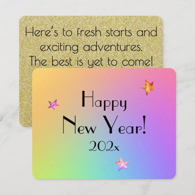 Cartão De Festividades Name || Happy New Year Gradient Rainbow and Gold  (Frente/Verso)