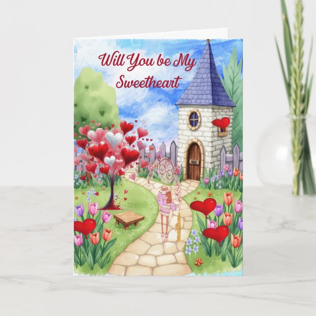 Cartão De Festividades Namorada do Pequeno Vilarejo no Dia dos Namorados (Frente)