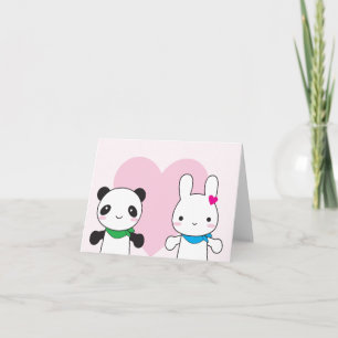 Cartão De Festividades Namorados Bunny e Panda Kawaii