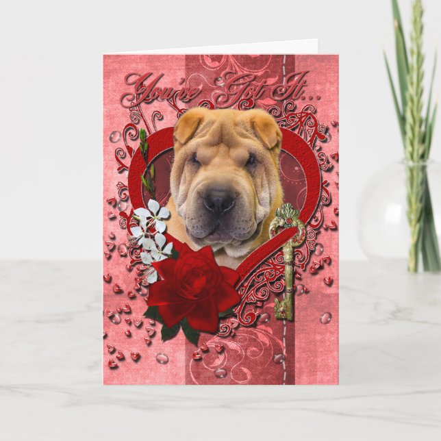 Cartão De Festividades Namorados - chave a meu coração - Shar Pei (Frente)