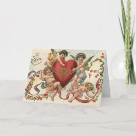 Cartão De Festividades Namorados da Vintage, Coração de Cherubs de Angels