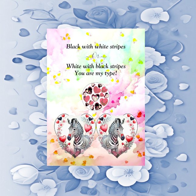 Cartão De Festividades Namorados de Casal Zebra Pretos Engraçados (Funny Black White Stripes Zebra Couple Valentines Holiday Card)