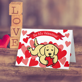 Cartão De Festividades Namorados de Coração de Mastigar Amarelo Labrador