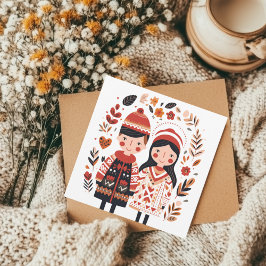 Cartão De Festividades Namorados de coração escandinavos