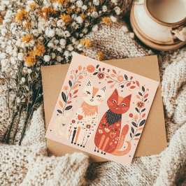 Cartão De Festividades Namorados de coração escandinavos de gata