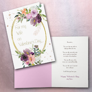 Cartão De Festividades Namorados de Esposa de Frame Dourado Floral da Lav