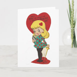 Cartão De Festividades Namorados de Vintage Fencing Girl