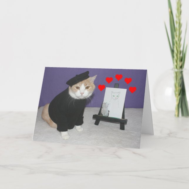 Cartão De Festividades Namorados franceses engraçados do gato (Frente)