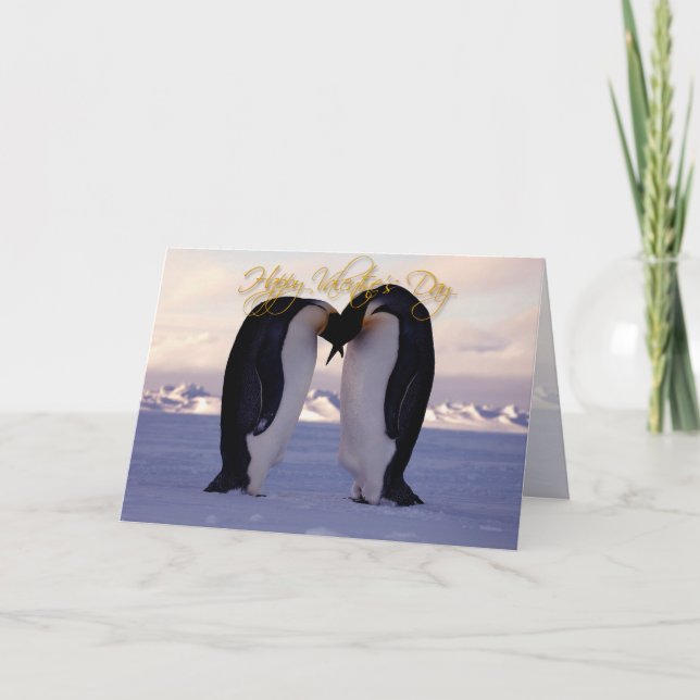Cartão De Festividades Namorados imperadores, pinguins beijando (Frente)