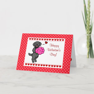 Cartão De Festividades Namorados Labrador Preto e Rosas