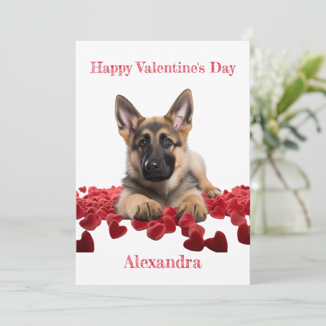 Cartão De Festividades Namorados Personalizado Velvet de German shepherd (Em pé/Frente)