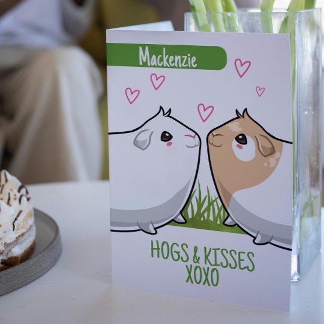 Cartão De Festividades Namorados personalizados de Porcos-guineenses e be (Guinea Pig Hogs and Kisses personalized Valentines Holiday Card by Ricaso. Two cute guinea pigs)