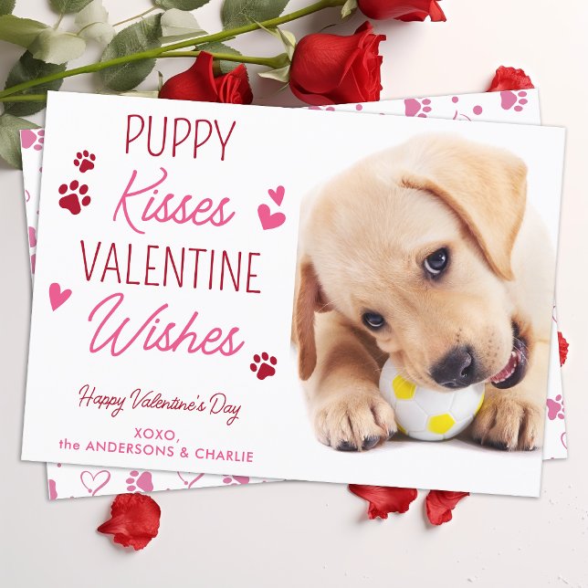 Cartão De Festividades Namorados Puppy Kisses Deseja Foto Personalizada D (Criador carregado)