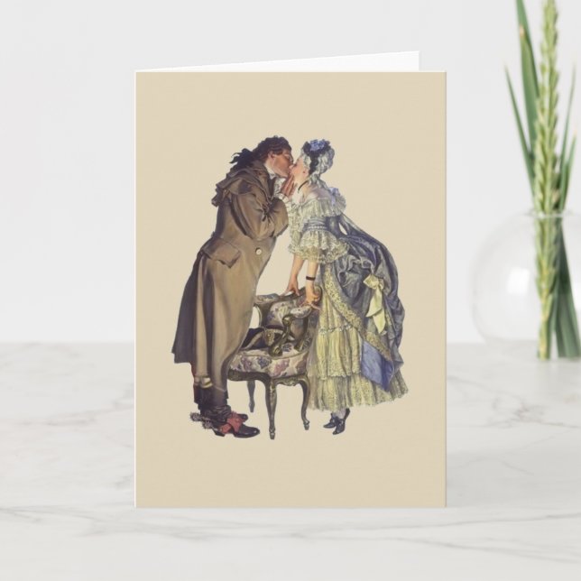 Cartão De Festividades Namorados Romântico Beijo Vitoriano (Frente)