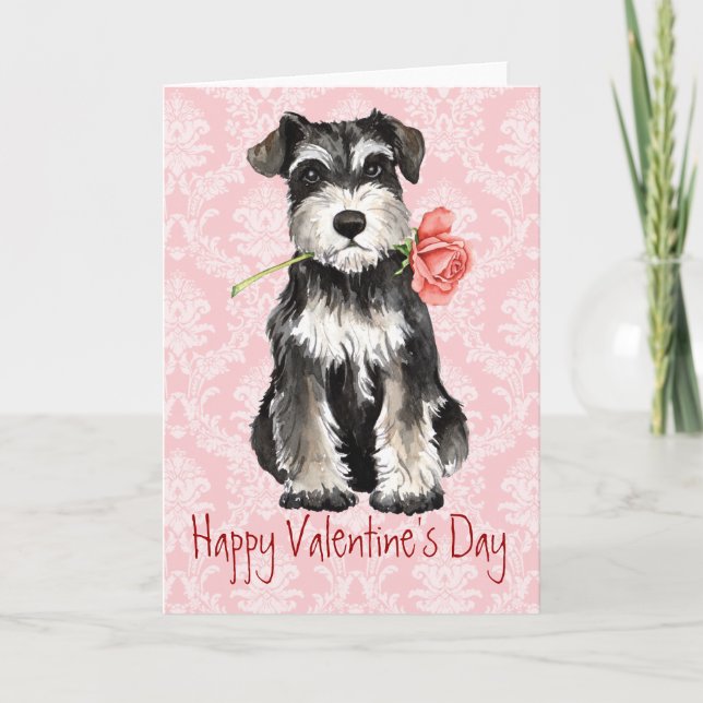 Cartão De Festividades Namorados Rosa Mini Schnauzer (Frente)