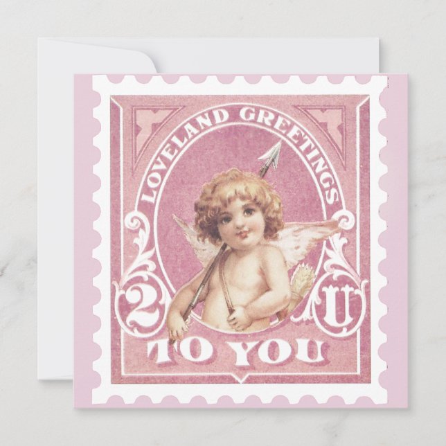 Cartão De Festividades Namorados Saudação Cupid Pink Stamp Dia de os namo (Frente)