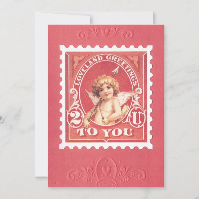Cartão De Festividades Namorados Saudações Cupid Red Stamp Card (Frente)