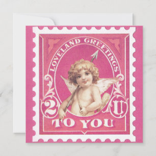 Cartão De Festividades Namorados Saudações Cupid Red Stamp Dia de os namo