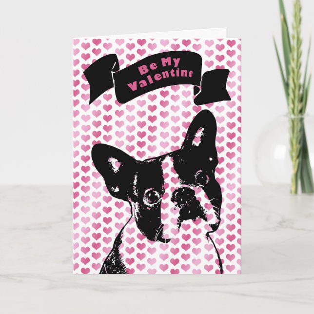 Cartão De Festividades Namorados - silhueta de Boston Terrier (Frente)