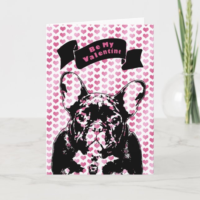 Cartão De Festividades Namorados - silhueta do buldogue francês (Frente)