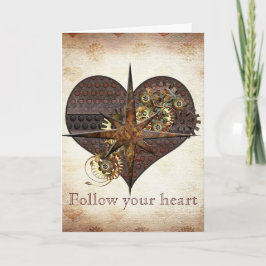 Cartão De Festividades Namorados Steampunk Compass Star e Heart