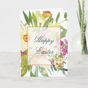 Cartão De Festividades Narcisos em aquarela Páscoa personalizada