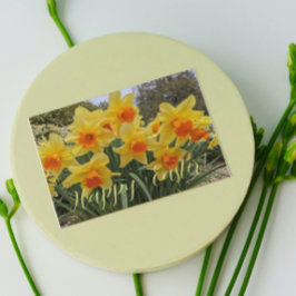 Cartão De Festividades Narcisos Florais Laranja e Amarelo Páscoa