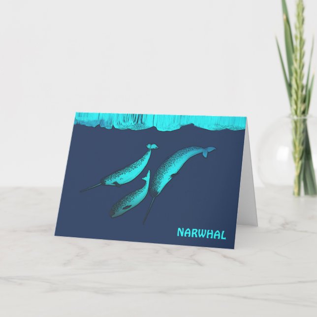 Cartão De Festividades Narwhal Sob O Gelo (Frente)